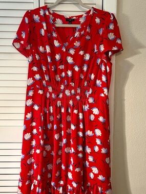 Talbots Red Floral V-Neck Midi Dress